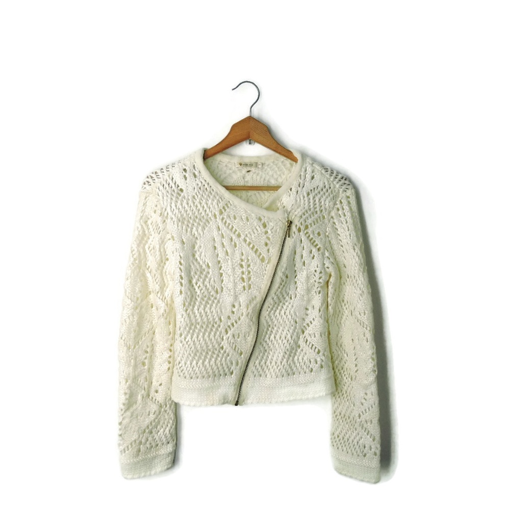Maria Filo unique shiny open knit zip cardigan top
